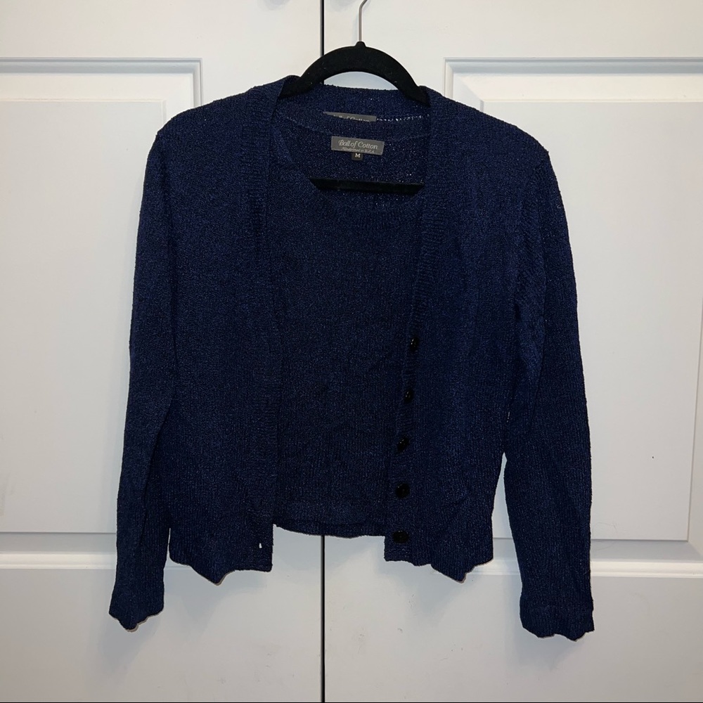 Ball of Cotton Navy Knit Cardigan Set
